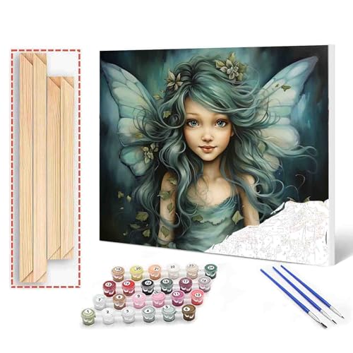 Girl Angel DIY Paint by Numbers for Adults Beautiful Girl with Blue Wings DIY Digital Oil Painting Acrylic Paint Flowers Painting Kits Canvas With Acrylic Paint Room Decor 16x20 Inch (DIY Frame) - color: Angel-06, size: 16''Wx20''H(DIY Frame)