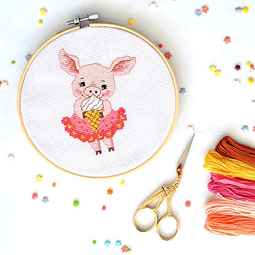 Povitrulya Counted Cross Stitch Kit 'Sweet Tooth' - DIY Embroidery Set - color: Piglet