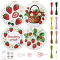 BEUNITONE 4 Set Strawberry Embroidery Kit for Adult Beginners 7.9"x7.9" DIY Stamped Needlepoint Kits with Pre-Printed Designs, Complete Handmade Embroidery Craft for Relaxing Hobby and Home Decor - style: B-Strawberry