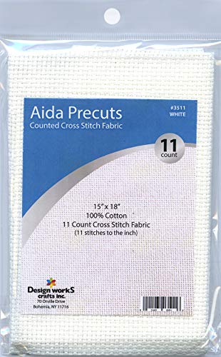 11 Count Aida Fabric Pre-Cut for Counted Cross Stitch - White - size: 15" x 18"