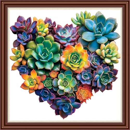 Dimxvean Counted Cross Stitch Kits for Adults,11CT Unprinted Cross-Stitch Pattern Embroidery Kit Cross Stitching Kit Supplies Needleworks Set-Love Succulent Plants 18x18 inchs - color: SetColor17