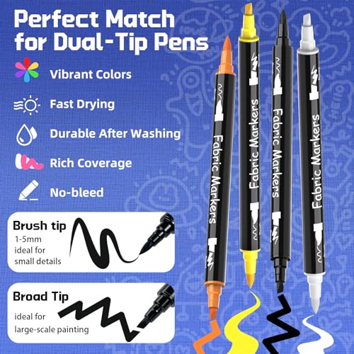 4 Fabric Markers, Fabric Paint Permanent for Clothes, Acrylic Paint Pens