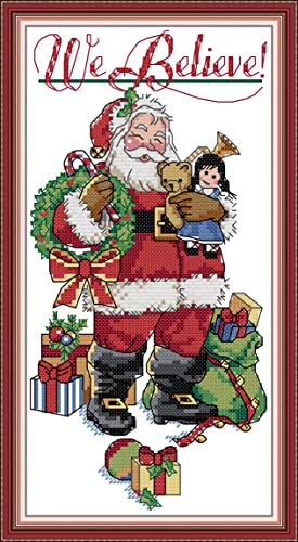 Howie's Needlepoint Cross Stitch Kits, 14CT Pre-Printed Pattern Needlepoint Kits, Full Range of Stamped Starter Kits(Santa Claus and cat,6.69 x 12.4 inch) - color: Santa Claus and cat