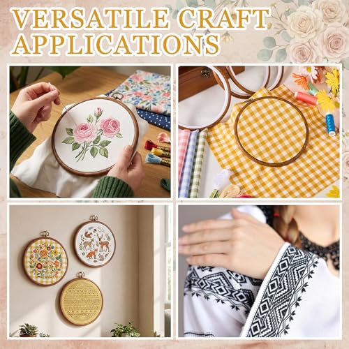 Tudomro 12 Pcs Decorative Embroidery Hoop with Fabric Set 6.7" Round Imitated Wood Cross Stitch Frame & 11.8" Yellow Pre-Cut Cloth Squares for DIY Art Craft Sewing Hanging Ornament - color: Mustard Brown