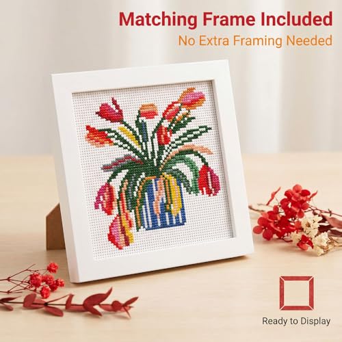 WUSARPLY Flower Stamped Cross Stitch Kits for Beginners Adults with Framed - color: DKJ002