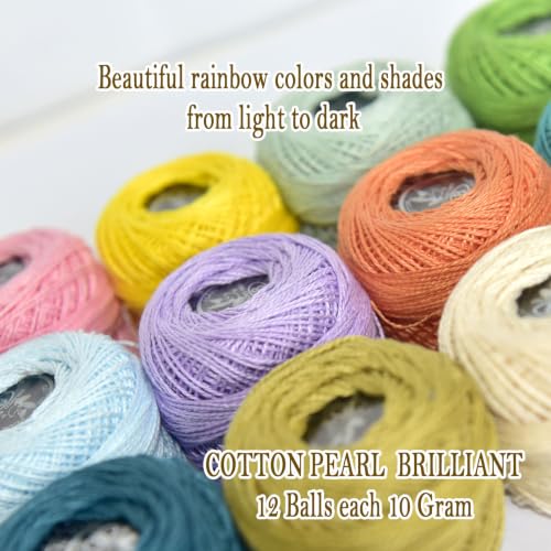 Double Mercerized Egyptian Long Staple Cotton Pearl Thread Ball 10 Grams Rainbow Color 12 Colors per Box for Crochet Hardanger Kniting Hand Sewing,Fresh Tropical FruitPalette - color: Fresh Tropical Fruit Palette