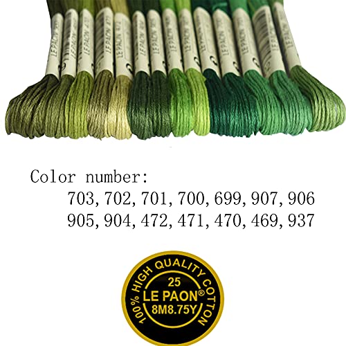 Premium Rainbow Color Embroidery Floss - Cross Stitch Threads - Friendship Bracelets Floss - Crafts Floss - 14 Skeins Per Pack Embroidery Floss, Medium Avocado Green Gradient - color: Avocado Green Gradient