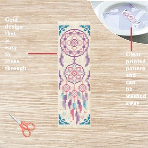 FREEBLOSS 6 Set Cross Stitch Bookmark Kits Dreamcatcher Pattern Stamped Embroidery Kit Stitch Bookmarks DIY Book Marks Printed Cross Stitch Kits with Instructions for Beginners Adults 8''x2.4'' - style: Dreamcatcher