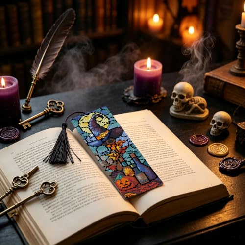 14CT Halloween Counted Cross Stitch Bookmark Kit for Adults Beginners - color: SQJ007-01