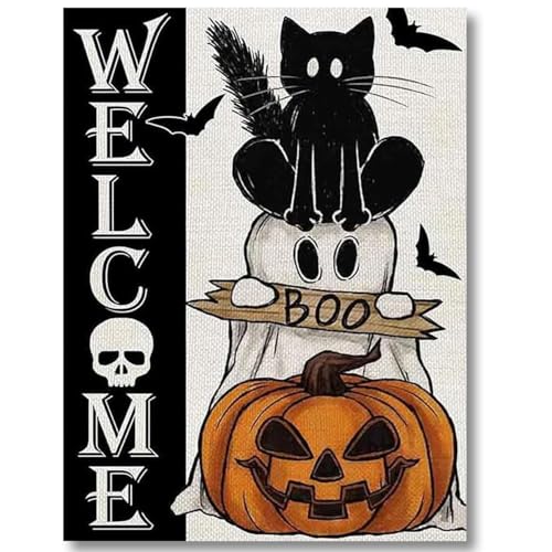 VIGEGU Halloween Stamped Cross Stitch Kits for Adults Beginners 12x16 inch - color: Black Cat Ghost Cross Stitch