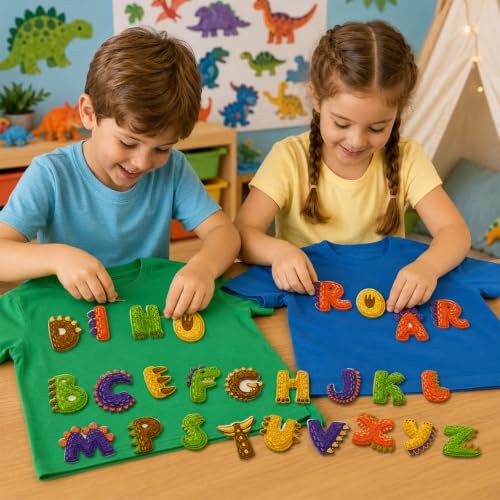 Cinrobiye 41 Pcs Dinosaur Patches Self Adhesive Cute Dino A to Z Alphabet Cute Animal Dinosaur Chenille Letter Patches Stick on for Costume Clothing Hats Bags Fabric DIY Crafts - style: Dinosaur