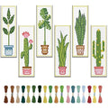 FREEBLOSS 6 Set Cross Stitch Bookmark Kit Green Plants 8 * 2.4'' 11CT - style: Potting