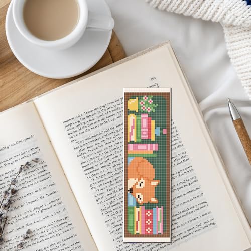 FREEBLOSS 6 Set Cross Stitch Bookmark Kits Fox Bookshelf Pattern Stamped Embroidery Kit Stitch Bookmarks DIY Book Marks Printed Cross Stitch Kits with Instructions for Beginners Adults, 8''x2.4'' - style: Fox bookshelf