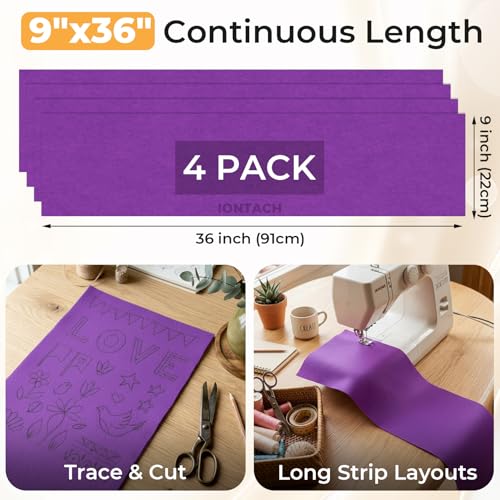 IONTACH 9" X 36" Soft Felt Sheets 1.6mm Thick (4 Packs, Purple) - color: Purple
