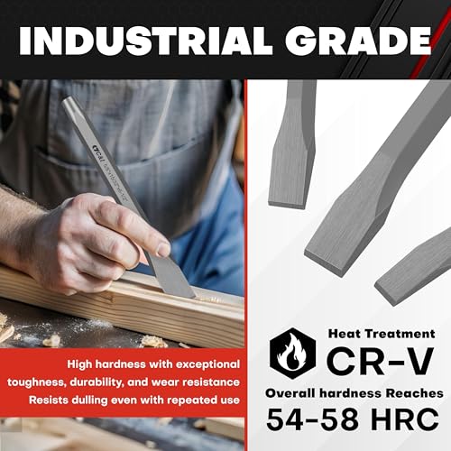 C&T 3-Piece Heavy Duty All Purpose Cold Chisels Kit, 3/8, 1/2, 5/8 in, for Carpentry, Metalwork, Woodwork & Masonry work - size: 3-Piece