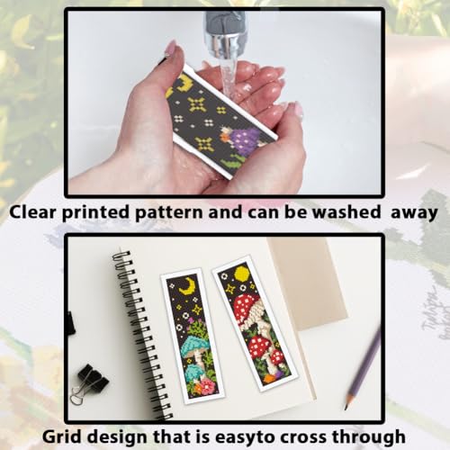 ACRNIGHEET 6PCS Cross Stitch Bookmark Kits Mushroom Pattern Stamped Cross Stitch Kits for Beginners Adults DIY Stamped Embroidery Bookmarks with Instructions Hand Embroidery Craft Gift - style: Mushroom patterns