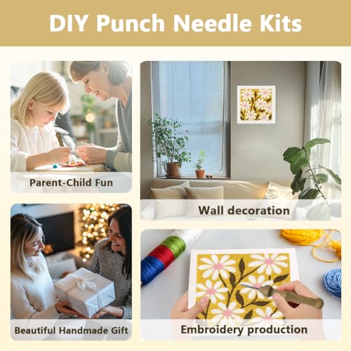 Doodlream Daisy Flowers DIY Punch Needle Embroidery Kit for Adult Beginner - color: Daisy Flowers