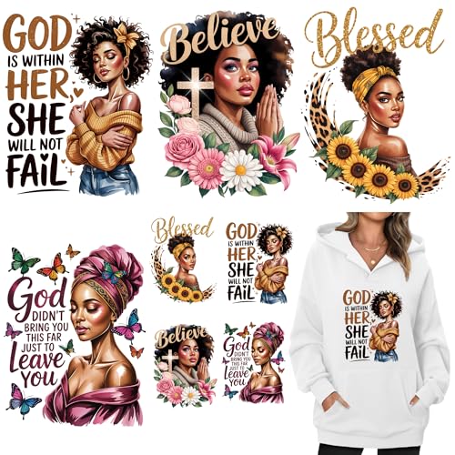8 PCS Blessed Black Woman Heat Press Decals Iron On Transfer Vinyl Stickers