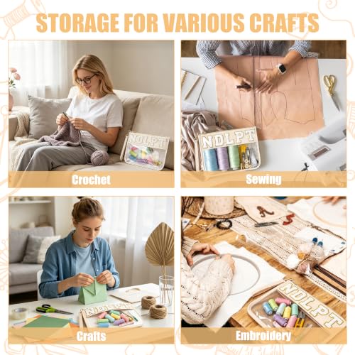 BuyCard Needlepoint Project Bag, NDLPT Clear Zipper Pouch Sewing Gifts Bag - color: Beige