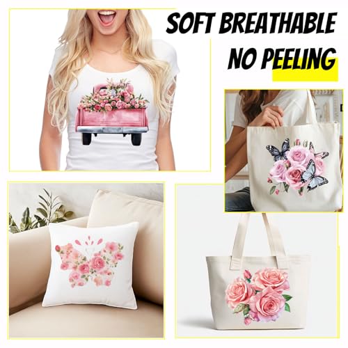 SUPERDANT 4PCS Pink Roses Iron on Transfer Paper Butterfly Flowers Heat Transfer Sticker Valentine's Day Iron on Decals for T Shirts DTF Transfers Ready to Press for Clothing Hoodie Jackets DIY Gift - style: Pink Roses
