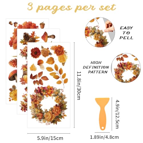 3 Sheets Autumn Rub on Transfers for Crafts, 12×6in - style: Fall Maple Leaves