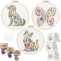 Nuberlic 3 Pack Embroidery Kit for Beginners with Animal Floral Patterm - color: animal floral