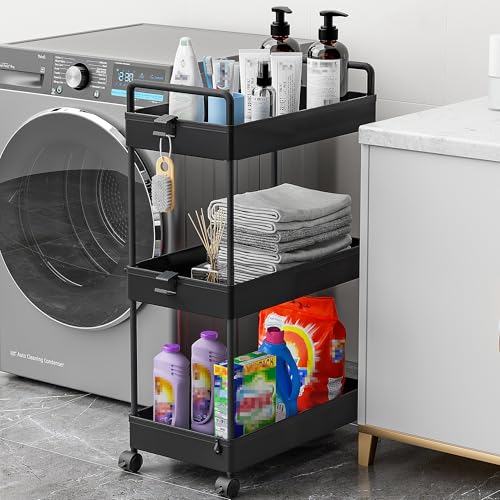 Ronlap 3 Tier Slim Rolling Storage Cart with Wheels Utility Organizer,Black - color: Black