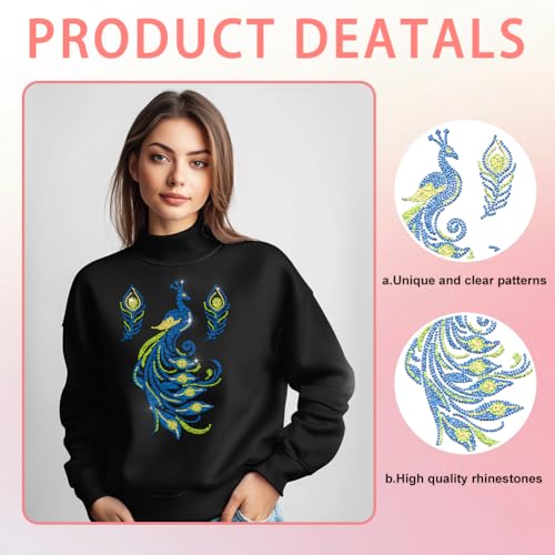 3 Pcs Peacock Pattern Iron on Rhinestones Transfer, Bling Crystal Clothing Repair Applique Heat Transfer Patches for T-Shirt Vest Shoes Hat Jacket Pants Bags Decor - color: Peacock