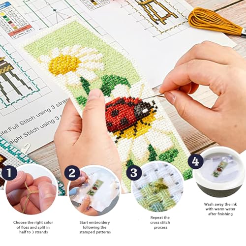 ORIGACH 6 Set Ladybug Cross Stitch Bookmark Kit for Beginner - style: Ladybug