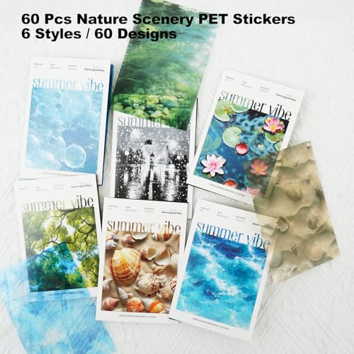 60 Pcs Nature Scenery PET Stickers for Scrapbook Journaling - color: Summer Vibes