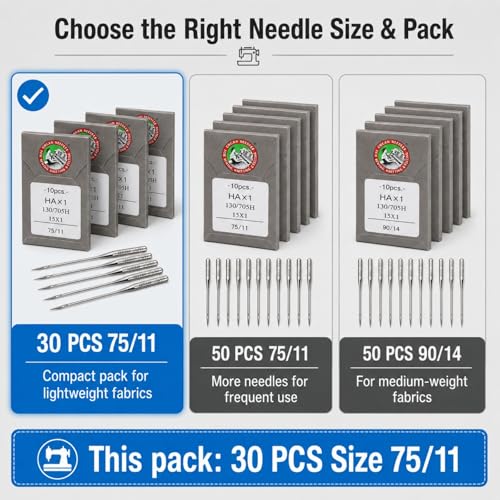 30 Pack Sewing Machine Needles Size 75/11 130/705H HAx1 Embroidery Sewing Needles for Brother Sewing Machine (3 Pack of 10 Needles) - style: 30pcs- 75/11