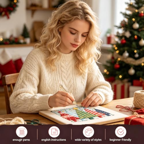 BEUNITONE Punch Needle Kit for Beginners Adults - Christmas Grove Design - color: 12-Christmas Grove