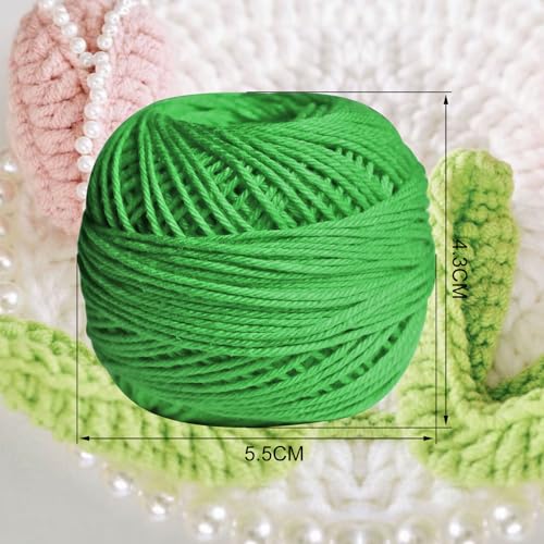 Soft 10 Pearl Cotton Crochet Thread in Balls,Size 3 Rainbow Classic Colors Crochet Thread for Crochet Hardanger Cross Stitch Needlepoint Hand Embroidery (Green) - color: Green
