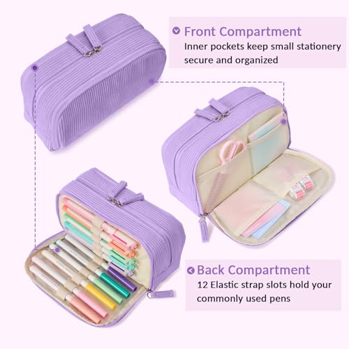 Sooez Big Capacity Pencil Case Pen Pouch, Soft Corduroy Pencil Bag - color: Purple
