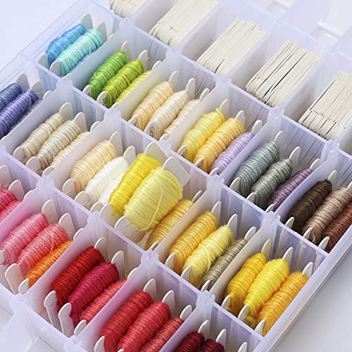 Embroidery Floss Organizer Box - 36 Compartments with 120 Hard Floss Bobbins and 2 Pieces 459 Color Number Stickers