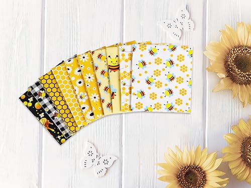 Craftido -25 Options- 100% Cotton Quilting Fabric Bundles 10pcs Fat Quarters 18”x21”-Medium Weight 5.2 oz- Soft Cotton for Quilting, Sewing Project, Patchwork, DIY Crafts – Honey Bees - color: Honey Bees