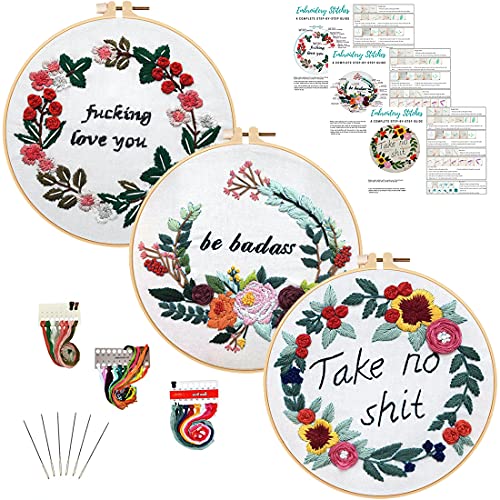 Louise Maelys 3 Pack Embroidery Kit for Beginners, Funny Quote Art - color: Kit-4