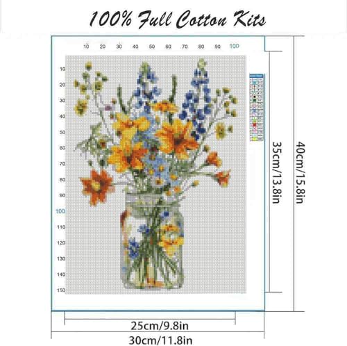 DYAIANGMU Flower Stamped Cross Stitch Kit for Adults 15.7x11.8 inches - color: red-34