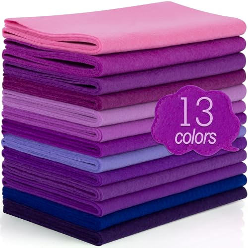 XSEINO 13 Rolls 8"x35" 1.4mm Thick Soft Felt Fabric Sheet 13 Assorted Purple Series Colors Felt Pack for DIY Craft Sewing Squares Nonwoven Patchwork - color: Purple Hues
