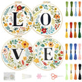 FREEBLOSS 4 Sets 11.6" Embroidery Kit for Beginners Needlepoint Embroidery Starter Kit with Flower Stamped Patterns, Instructions, Colored Threads, 2 Hoops - style: Love Flower