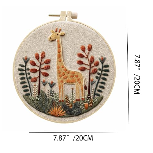 MULTIONS 4 Sets Embriodery Kit for Adult,Giraffe Embriodery Practice Kit for Beginners with Easy Pattern Hand Crafts,Hoop,Needle - color: Giraffe