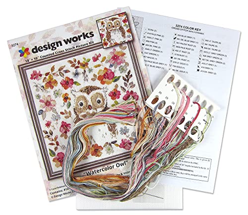 DesignWorks Ink Watercolor Owl Counted Cross Stitch Kit