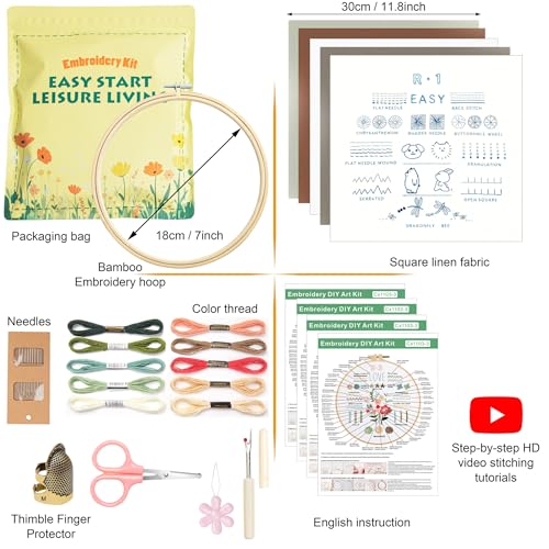 Culberta Embroidery Kit for Adults Beginner, Needlepoint Kits, Cross Stitch Craft Set with HD Video Tutorials, Hand DIY Art Supplies for Gifts (A) - color: Flower