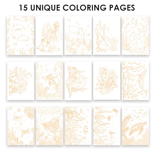 Grabie Watercolor Coloring Book, 15 A5 Cotton Sheets, Ocean Themed - color: Ocean