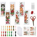FREEBLOSS 6 Set Cat Cross Stitch Bookmark Kits Rose Pattern Stamped Cross Stitch Kit DIY Embroidery Kit Bookmark Craft Kit with Instructions for Beginners 6x20cm - style: Cats&Flowers