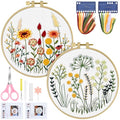 ERKOON Embroidery Kit for Beginners Adult, 2 Set Flower Cross Stitch Set Include Embroidery Cloth Hoops Threads for Craft Lover Hand Stitch with Embroidery Skill Techniques (Flowers and Plants) - color: Flowers and Plants
