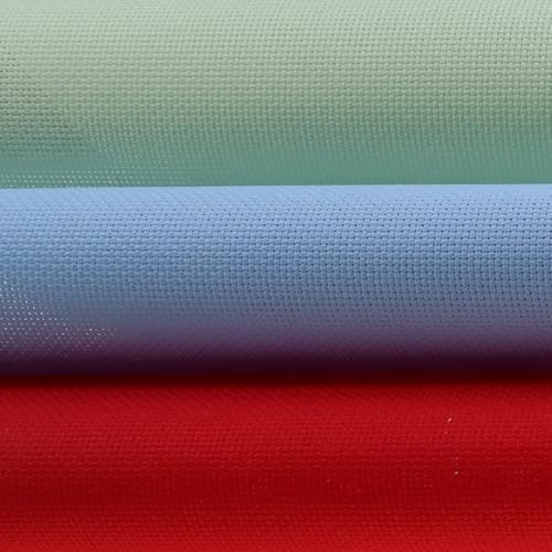 KCS 3 pc of 15" x 18"(38cmx45cm) Counted Cross Stitch Cotton Aida Cloth Needlework Rolled Fabric Box,18CT,Light Blue+Light Green+Red - color: Light Blue+light Green+red, size: 18CT