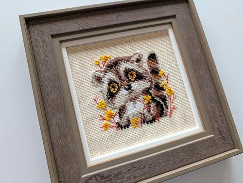 RIOLIS - Little Raccoon 1754, Cross Stitch Kits 5,12" x5,12, Cross Stitch Kits for Beginners & Advanced, Crossstitching Kits Adult, Counted Stitching Kits, Embroidery Kit - style: Little Raccoon 1754