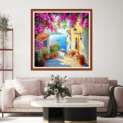 Funart Stamped Cross Stitch Kits for Beginners Full Range of Cross Stitching Preprinted Embroidery Kits for Adults, 11CT Embroidery Pattern Needlepoint Kits-Seaside Garden Trail 18x18 inch - color: ColorArt51