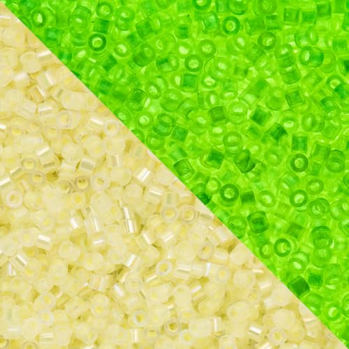 John Bead 25g Cylin Beads Yellow Glow in Dark AB 11/0 Glass Cylindrical Seed Beads for Jewelry Bracelets Necklaces Earrings Making Embroidery - color: Yellow Glow in Dark AB